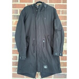 Alpha‎ Industries Jacket Mens Medium Black Hooded Fishtail Parka Utility Coat